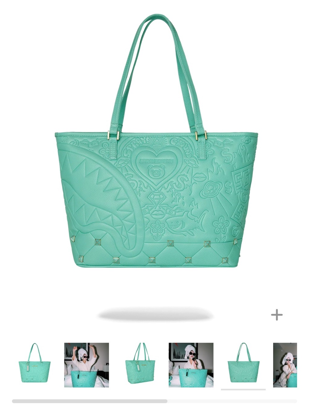 Sprayground Mint Green Embossed Shark Tote (FIRM PRICE)